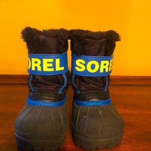 SOREL Boots Commander Toddler Size 5 Black/Blue Polar Bear Faux Fur